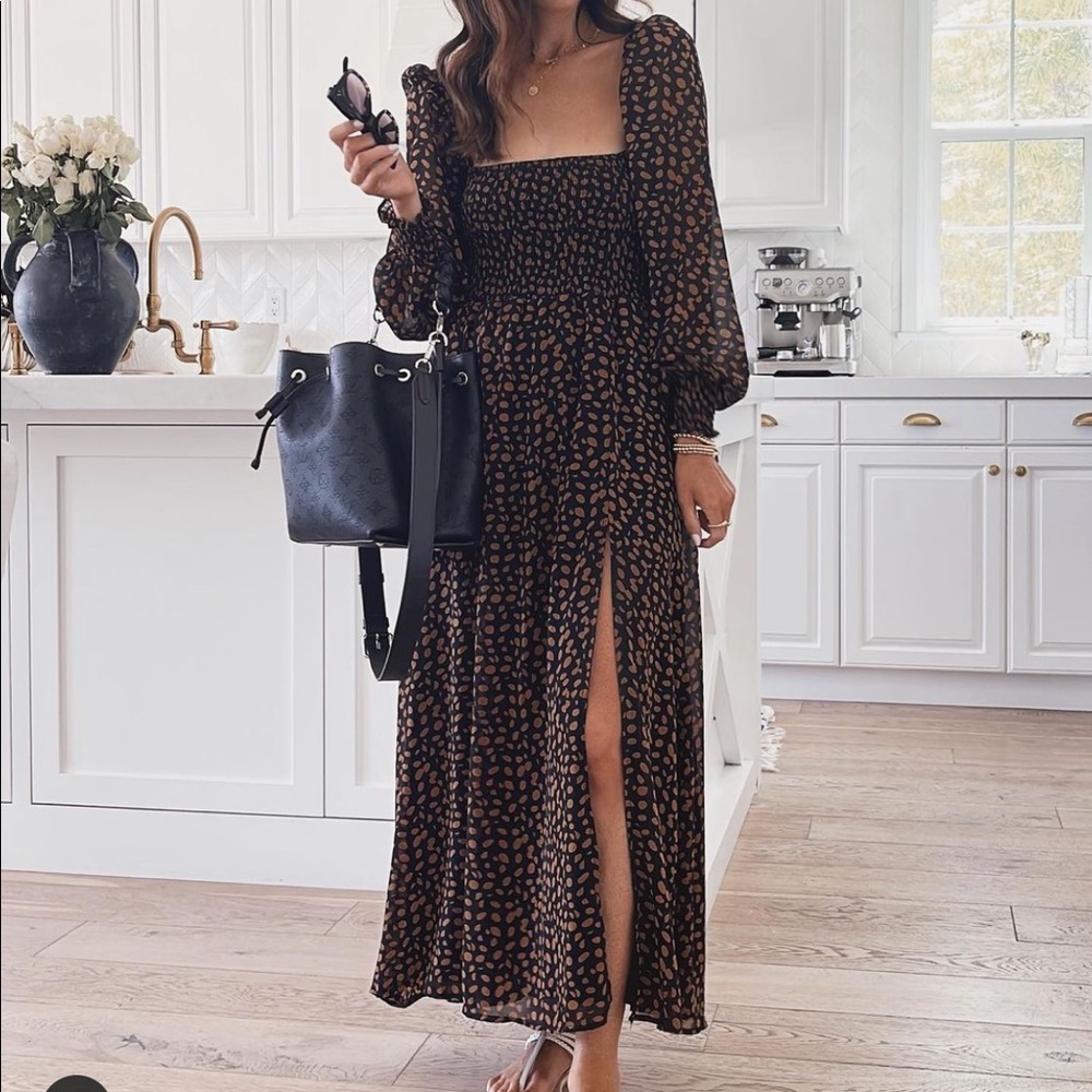 Black Floral Smocked Maxi Dress